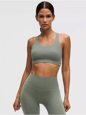 Lululemon Wunder Train Mesh-Back Bra in Olive Green